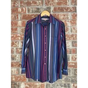 VTG Striped Long Sleeve Button Up Shirt M Single Needle Tailoring Colorful 90s
